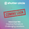 Promotional graphic for upcoming creative portrait photography event with the text "COMING SOON" and details about date and cost being announced.